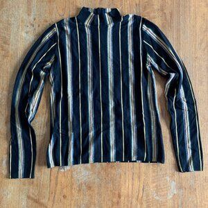Forever 21 Striped Mock Neck Long Sleeve Top Size L